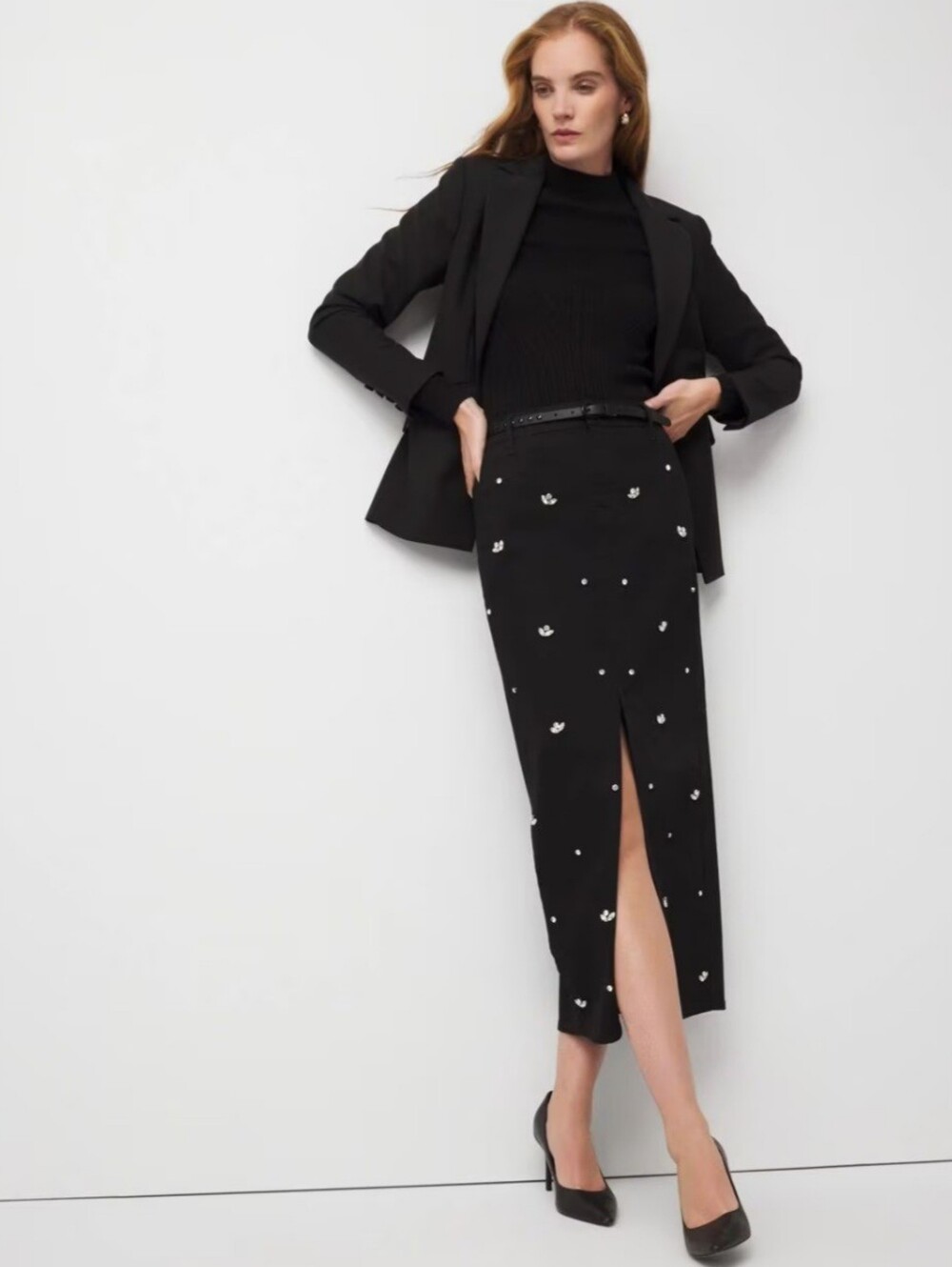 WHBM Embellished Denim Maxi Skirt Size 8